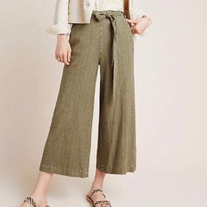 Anthropologie Olive Striped Wide Leg Linen Pants
